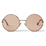 Jimmy Choo - Lilo - Palladium Round Sunglasses with Pink-Shaded Mirror Lenses - Jimmy Choo Eyewear