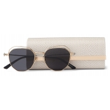 Jimmy Choo - Franny - Palladium and Rose-Gold Hexagon Sunglasses with Crystal Grey Silver Mirror Lenses