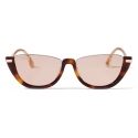 Jimmy Choo - Iona - Dark Havana Acetate Cat Eye Sunglasses with Pink-Gold Mirror Lenses - Jimmy Choo Eyewear