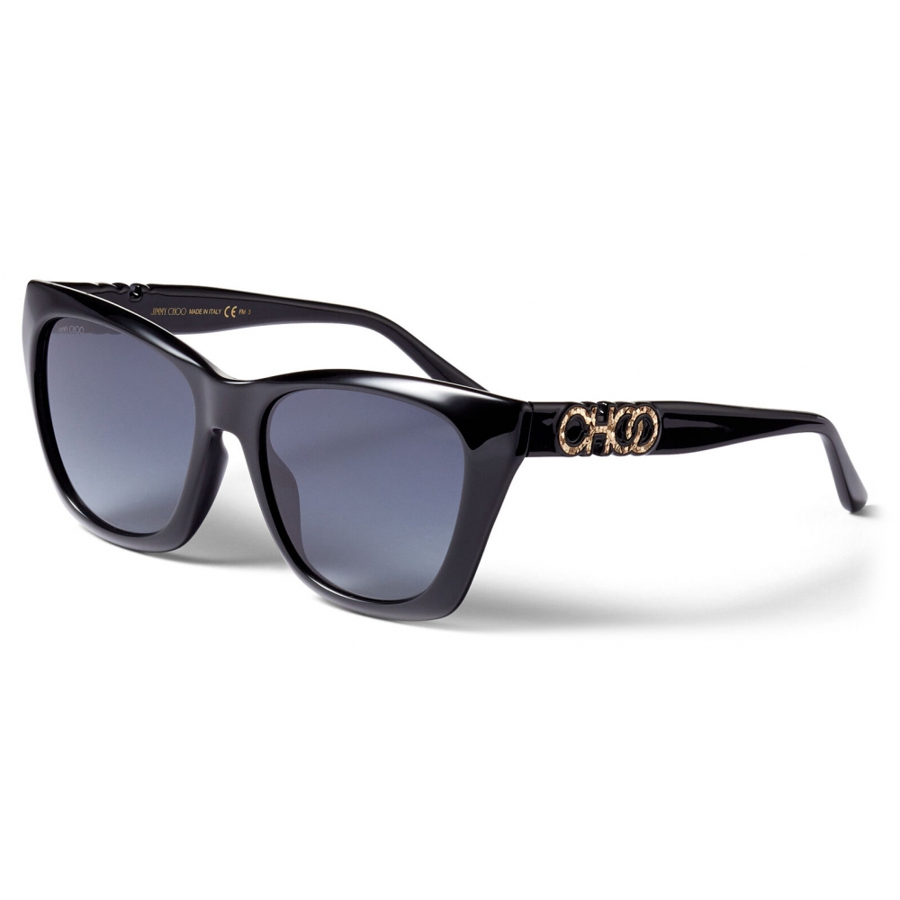 Jimmy Choo - Rikki - Black Cat Eye Sunglasses with Glitter Choo Logo ...