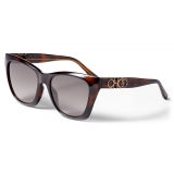 Jimmy Choo - Rikki - Brown Tortoiseshell Havana Cat Eye Sunglasses with Glittered Choo Logo - Jimmy Choo Eyewear