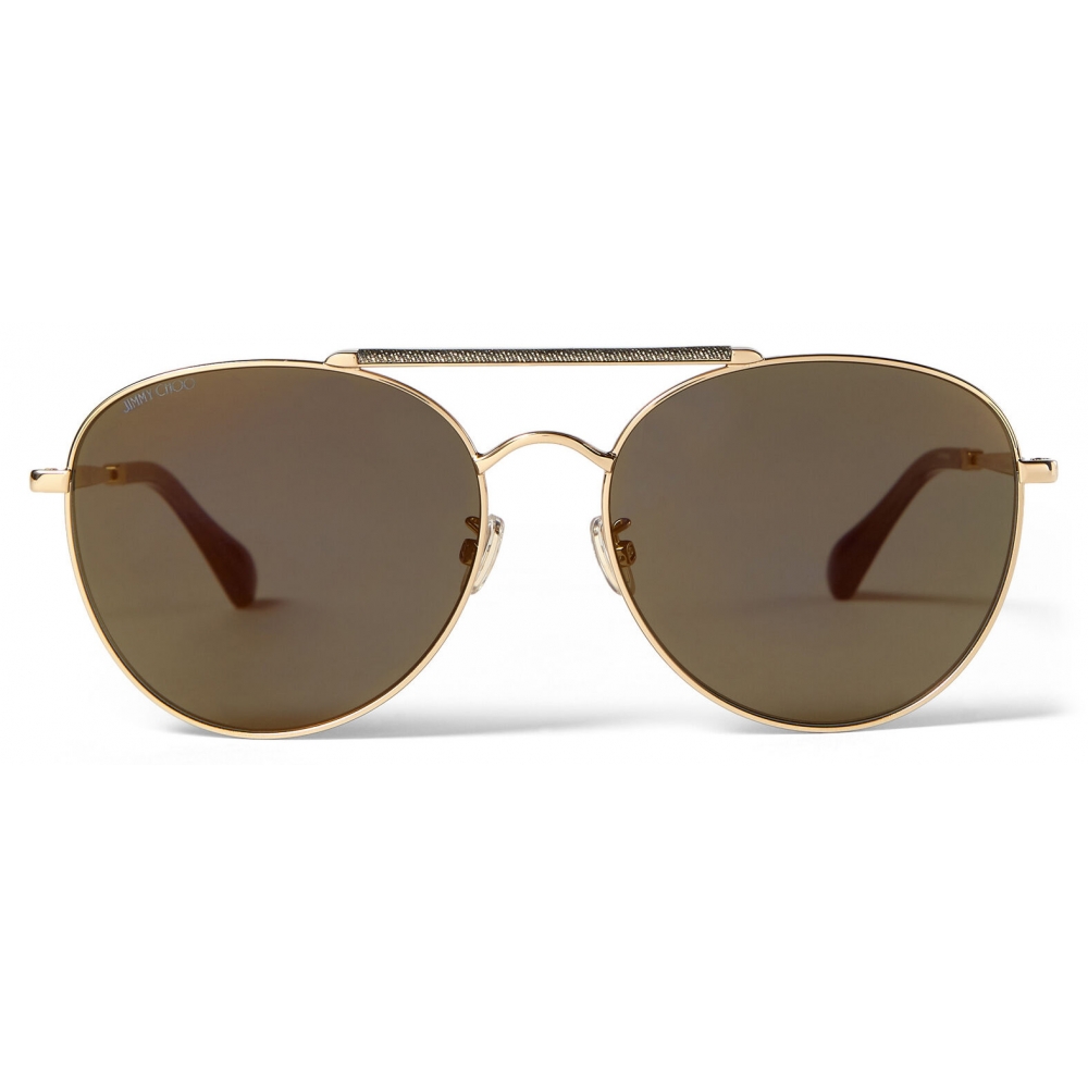 Jimmy Choo - Abbie - Gold Glitter Aviator Sunglasses with Mirror Lenses ...