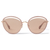 Jimmy Choo - Malya - Copper Gold Oval Sunglasses with Pink Lamé Glitter - Jimmy Choo Eyewear