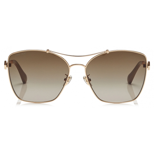 Jimmy Choo - Kimi - Brown Shaded Oversized Sunglasses in Red Gold Nude ...