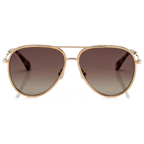 Jimmy Choo - Triny - Brown Shaded Polarized Aviator Sunglasses with Gold Metal Frame - Jimmy Choo Eyewear