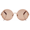 Jimmy Choo - Gema - Nude Round Shaped Metal Sunglasses with Swarovski Crystals and Pearls - Jimmy Choo Eyewear