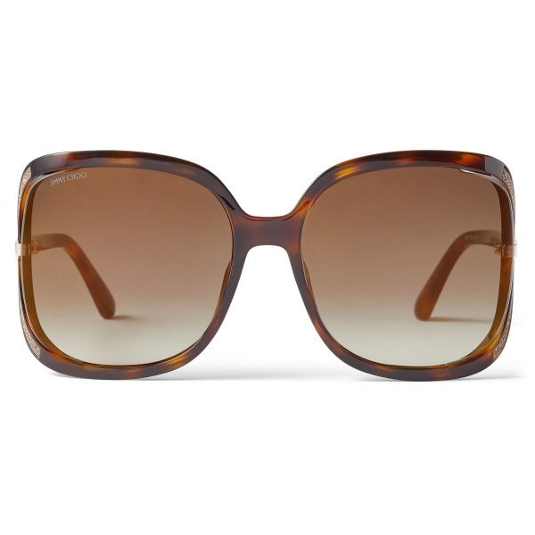 Jimmy Choo - Tilda - Dark Havana Oversized Square Sunglasses with Cut-Out Mirror Lenses and Crystal Trim