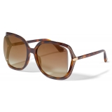 Jimmy Choo - Tilda - Dark Havana Oversized Square Sunglasses with Cut-Out Mirror Lenses and Crystal Trim