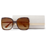 Jimmy Choo - Tilda - Dark Havana Oversized Square Sunglasses with Cut-Out Mirror Lenses and Crystal Trim
