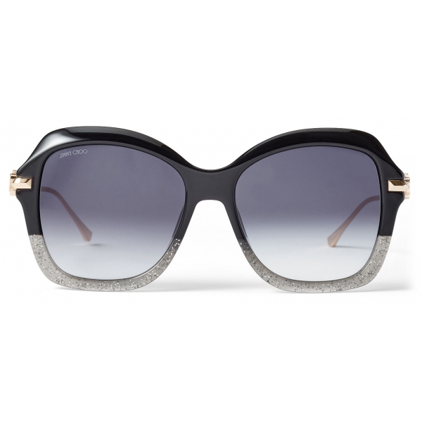 Jimmy Choo - Tessy - Black and Grey Square Sunglasses with Rose-Gold Temples and JC Emblem