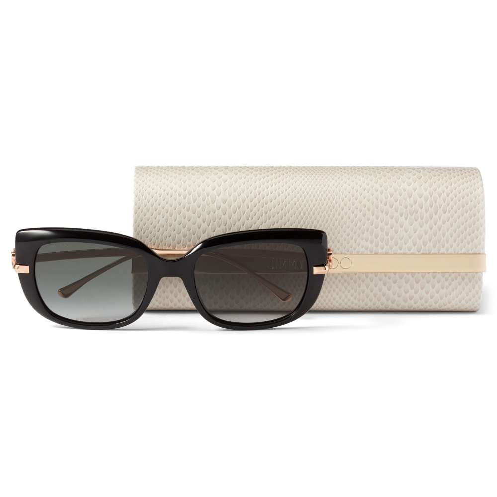Jimmy Choo - Orla - Black Square Sunglasses with Copper Gold Temples ...