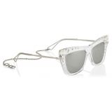 Jimmy Choo - Bee - Silver Mirror Cat Eye Sunglasses with Silver and Clear Swarovski Crystals
