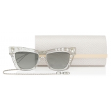 Jimmy Choo - Bee - Silver Mirror Cat Eye Sunglasses with Silver and Clear Swarovski Crystals