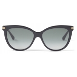 Jimmy Choo - Axelle - Black Acetate and Rose Gold Metal Cat Eye Sunglasses with Grey-Shaded Lenses