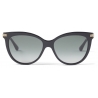 Jimmy Choo - Axelle - Black Acetate and Rose Gold Metal Cat Eye Sunglasses with Grey-Shaded Lenses