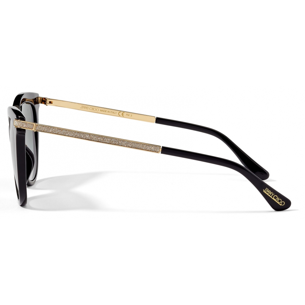 Jimmy Choo - Axelle - Black Acetate and Rose Gold Metal Cat Eye Sunglasses with Grey-Shaded 