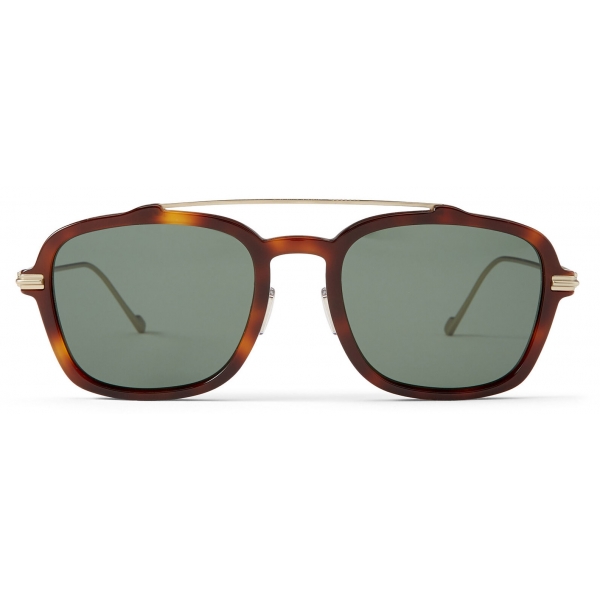 Jimmy Choo - Kevin - Dark Brown Tortoiseshell Havana Square Sunglasses with Green Lenses
