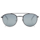 Jimmy Choo - Dave - Black and Silver Oval Sunglasses with Mirror Lenses - Jimmy Choo Eyewear