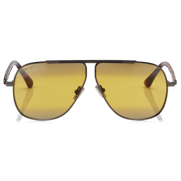 Jimmy Choo - Ewan - Brown Mirror Aviator Sunglasses with Ruthenium Havana and Silver Titanium Frame