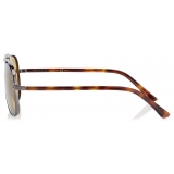 Jimmy Choo - Ewan - Brown Mirror Aviator Sunglasses with Ruthenium Havana and Silver Titanium Frame