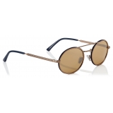 Jimmy Choo - Jeff - Silver Mirror Oval Sunglasses with Bronze Metal Frame and Blue Temple Ends