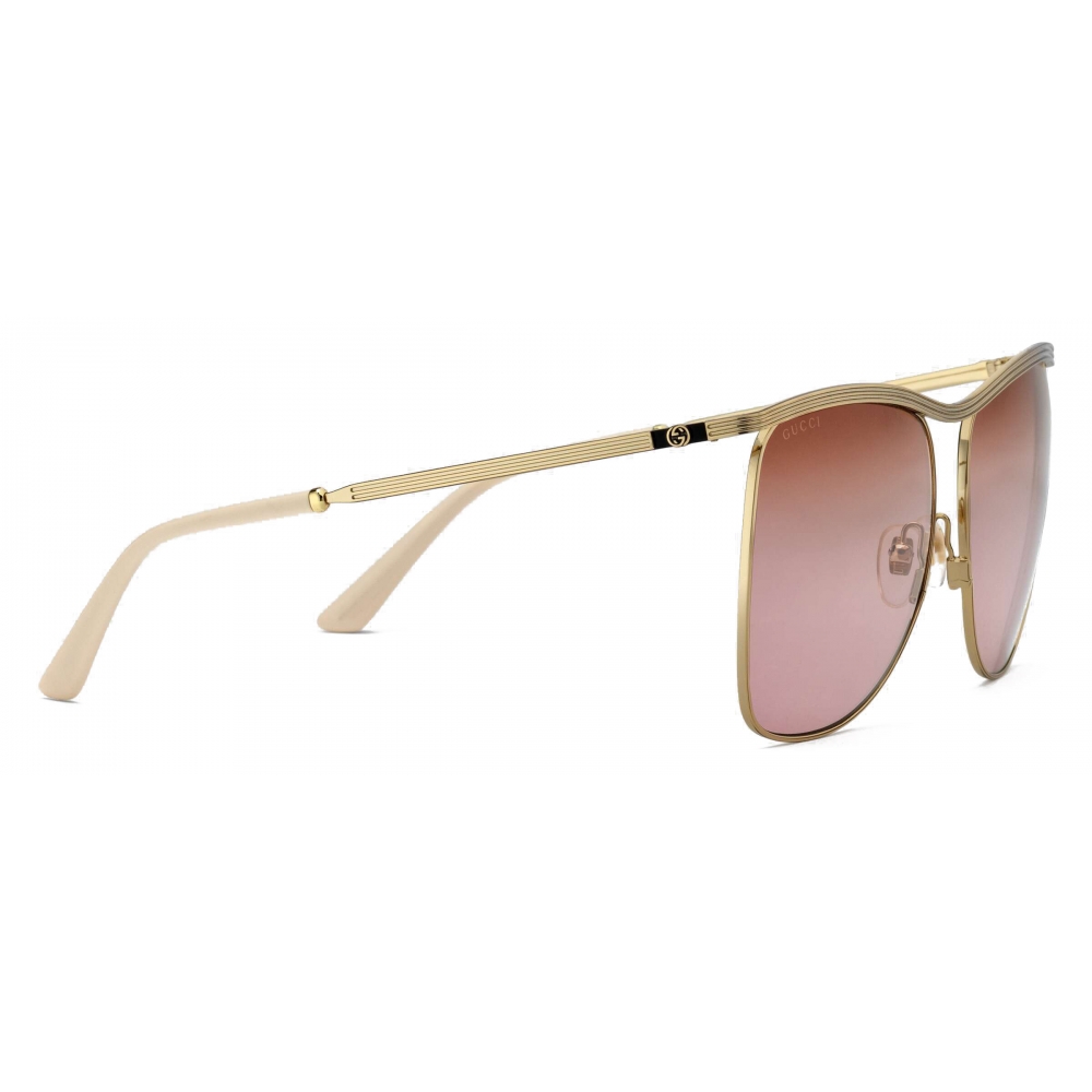 Gucci - Square-Frame Sunglasses - Gold Burgundy - Gucci Eyewear - Avvenice
