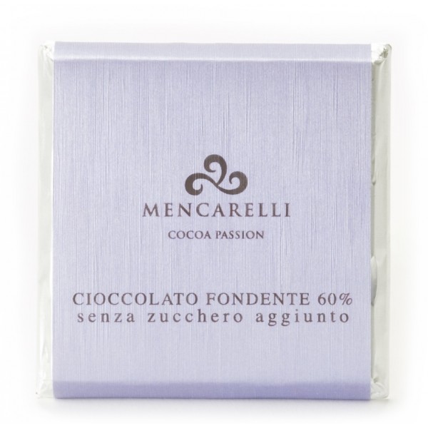 Mencarelli Cocoa Passion - Tavoletta Cioccolato Fondente 60 % Senza Zucchero - Tavoletta Cioccolato 50 g