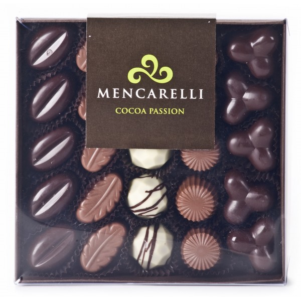 Mencarelli Cocoa Passion - Transparent Box 25 Pralines Assorted - Artisan Chocolates 250 g