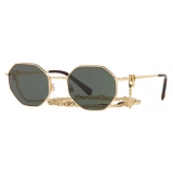 Valentino - Octagonal Metal Frame with Vlogo Signature Chain Sunglasses - Gold Green - Valentino Eyewear