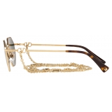 Valentino - Octagonal Metal Frame with Vlogo Signature Chain Sunglasses - Gold Green - Valentino Eyewear