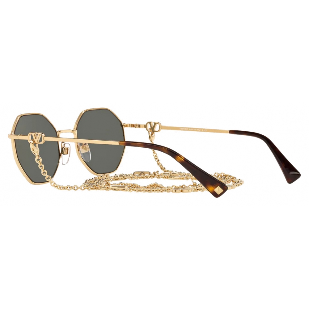 Valentino - Octagonal Metal Frame with Vlogo Signature Chain Sunglasses -  Gold Green - Valentino Eyewear - Avvenice