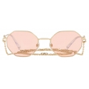 Valentino - Octagonal Metal Frame with Vlogo Signature Chain Sunglasses - Gold Pink - Valentino Eyewear