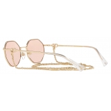 Valentino - Occhiale da Sole Ottagonale in Metallo con Catena Vlogo Signature - Oro Rosa - Valentino Eyewear