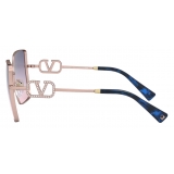 Valentino - Occhiale da Sole Squadrato in Metallo Vlogo Signature Cristalli - Oro Rosa - Valentino Eyewear