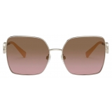 Valentino - Squared Metal Frame with Vlogo Signature Crystals Sunglasses - Gold Brown - Valentino Eyewear