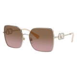 Valentino - Squared Metal Frame with Vlogo Signature Crystals Sunglasses - Gold Brown - Valentino Eyewear