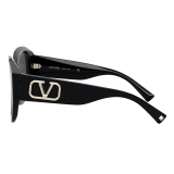 Valentino - Occhiale da Sole Squadrato in Acetato Vlogo Signature - Nero - Valentino Eyewear