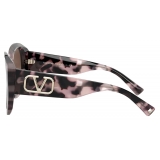 Valentino - Occhiale da Sole Squadrato in Acetato Vlogo Signature - Havana Marrone - Valentino Eyewear
