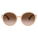 Valentino - Round Acetate Frame with Vlogo Signature Crystals Sunglasses - Beige Brown - Valentino Eyewear