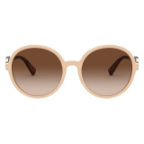 Valentino - Round Acetate Frame with Vlogo Signature Crystals Sunglasses - Beige Brown - Valentino Eyewear