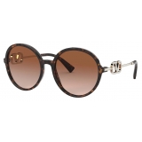 Valentino - Round Acetate Frame with Vlogo Signature Crystals Sunglasses - Havana Brown - Valentino Eyewear