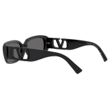 Valentino - Oval Acetate Frame with Vlogo Sunglasses - Black - Valentino Eyewear