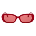 Valentino - Oval Acetate Frame with Vlogo Sunglasses - Red - Valentino Eyewear