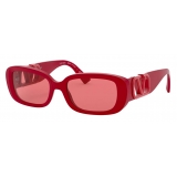 Valentino - Occhiale da Sole Ovale in Acetato con Vlogo - Rosso - Valentino Eyewear