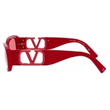 Valentino - Oval Acetate Frame with Vlogo Sunglasses - Red - Valentino Eyewear