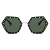 Valentino - Occhiale da Sole Esagonale in Metallo con Cristalli - Oro Verde - Valentino Eyewear