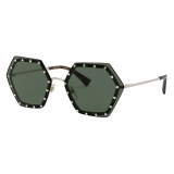 Valentino - Occhiale da Sole Esagonale in Metallo con Cristalli - Oro Verde - Valentino Eyewear