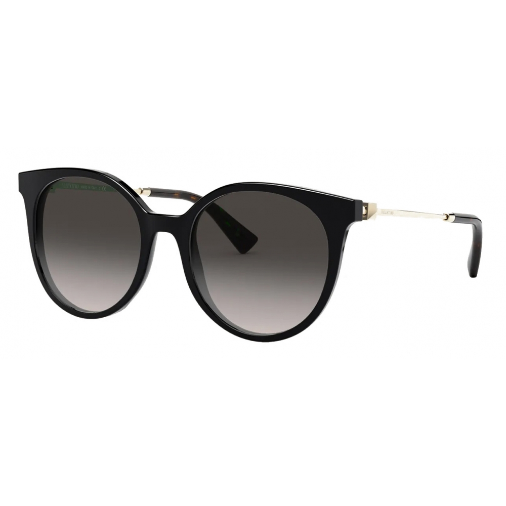 Valentino - Round Acetate Frame with Functional Stud Sunglasses - Black ...