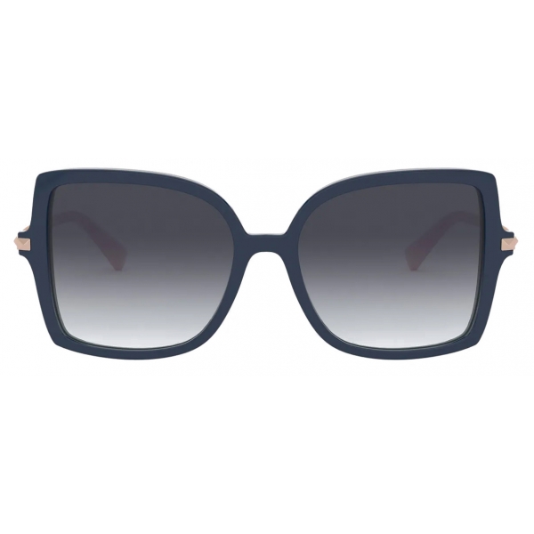 Valentino - Squared Acetate Frame with Studs Sunglasses - Blue Gray - Valentino Eyewear