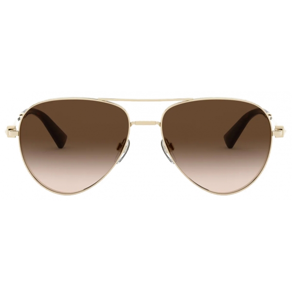Valentino - Pilot Metal Frame with Functional Stud Sunglasses - Gold - Valentino Eyewear